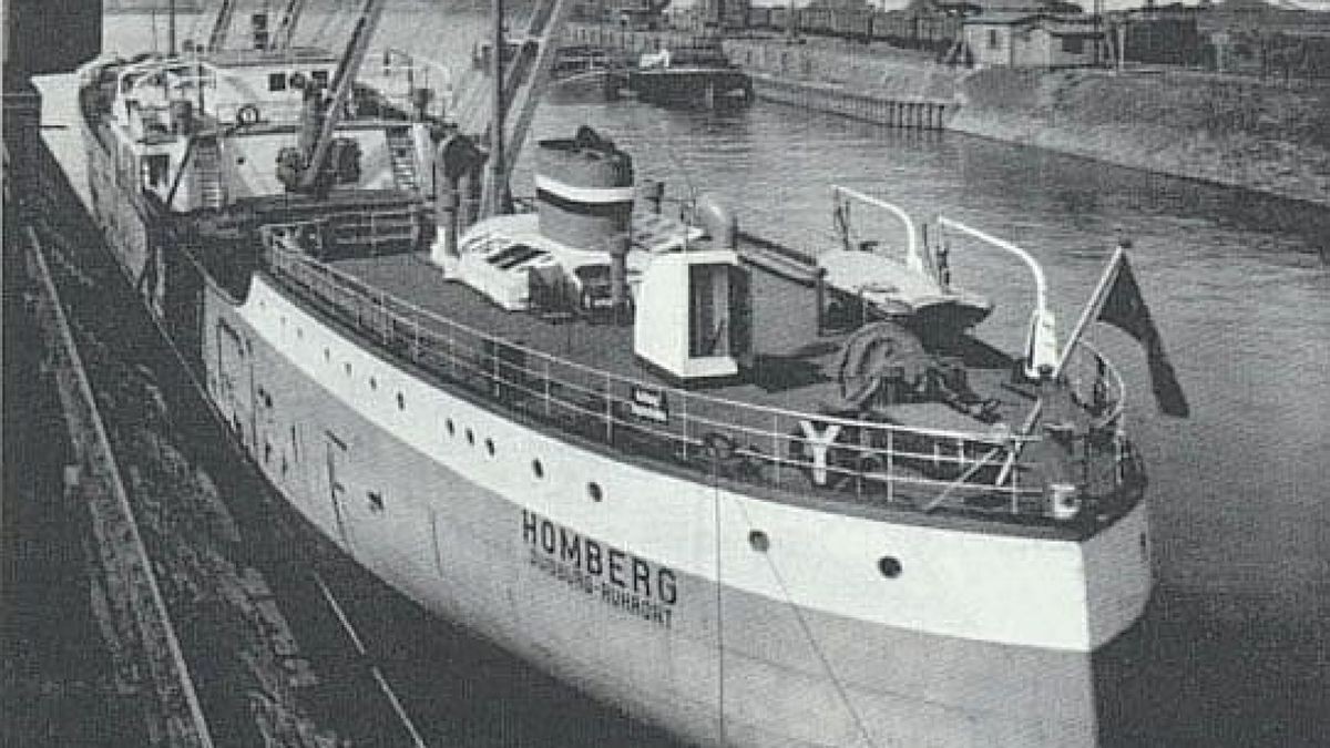 Die MS Homberg diente rund um das Ende des 2. Weltkriegs zum Transport von Flüchtlingen in Richtung Westen und Norden.