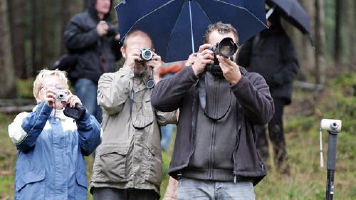 Zahlreiche Zuschauer, Fotografen und Journalisten bewunderten das Spektakel aus sicherer Entfernung bewundern.