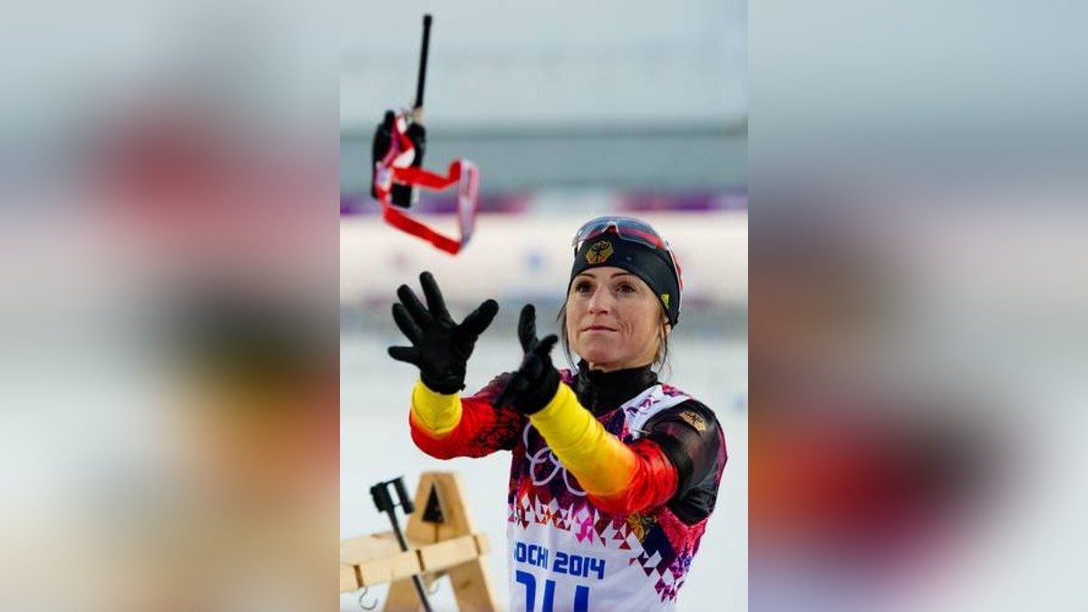 2014: Olympische Winterspiele in Sotschi. Andrea Henkel beim Training im Laura Biathlon Center. Archivfoto: Sascha Fromm