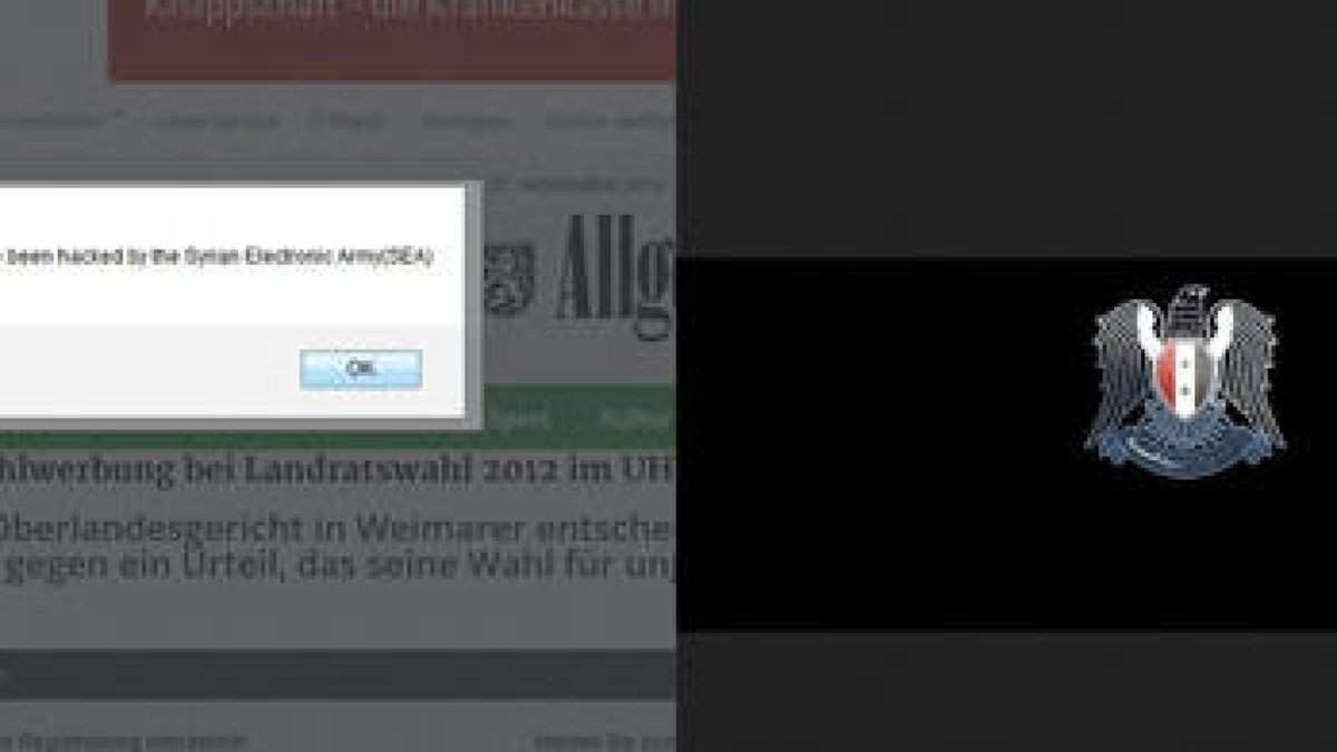 Im Screenshot rechts sehen sie das Logo der Hackergruppe aus Syrien.