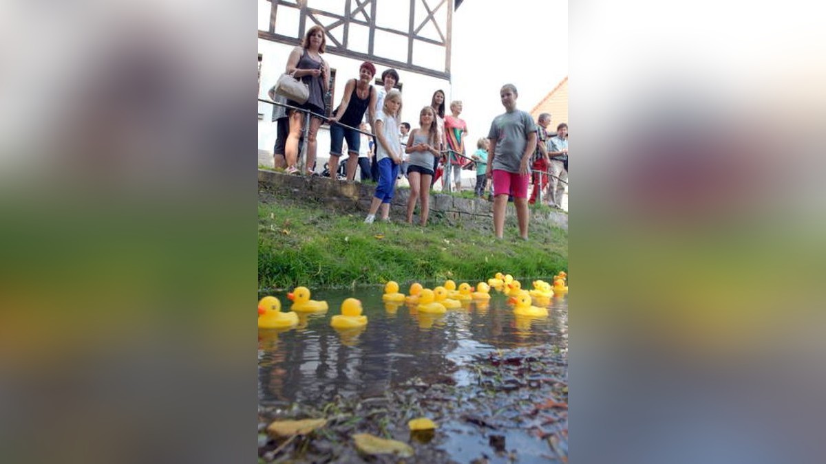 10.09. Auf der Gramme waren beim Hoffest in Niederzimmern die Enten los. Foto: Hannsjörg Schumann