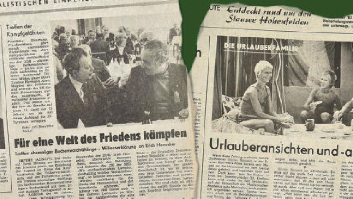 Am 12. April 1980 berichtete „Das Volk“ über die Wahl Gerhard Müllers zum 1. Sekretär der SED-Bezirksleitung Erfurt. Rechts der Artikel von Heinz Stade über die Urlauberfamilie am Stausee, erschienen im August 1983.