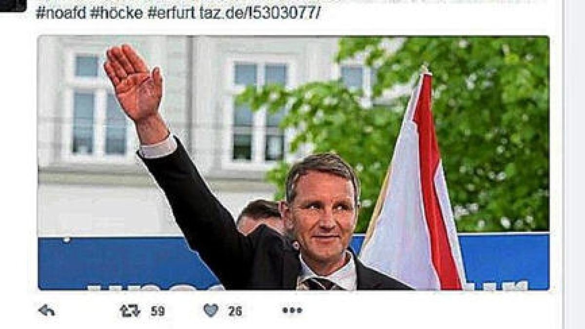 Mit diesem Retweet bei Twitter soll Bodo Ramelow die Persönlichkeitsrecht von AfD-Chef Björn Höcke verletzt haben - sagt dieser. Foto: Screenshot Twitter