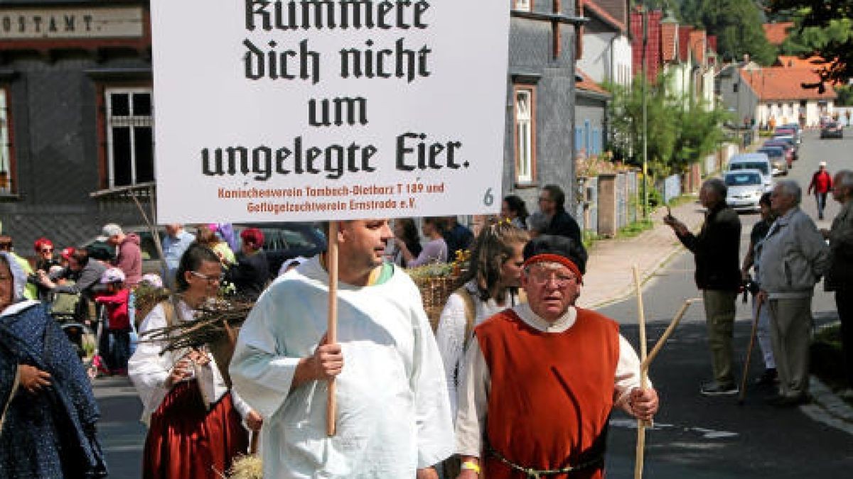 Ein großer Festumzug beschließt die Luther-Woche in Tambach-Dietharz. Hunderte Mitwirkende setzen in 33 Bildern Tambach-Dietharz in der Zeit vor 500 Jahren in der Reformation in Szene. Foto: Wieland Fischer