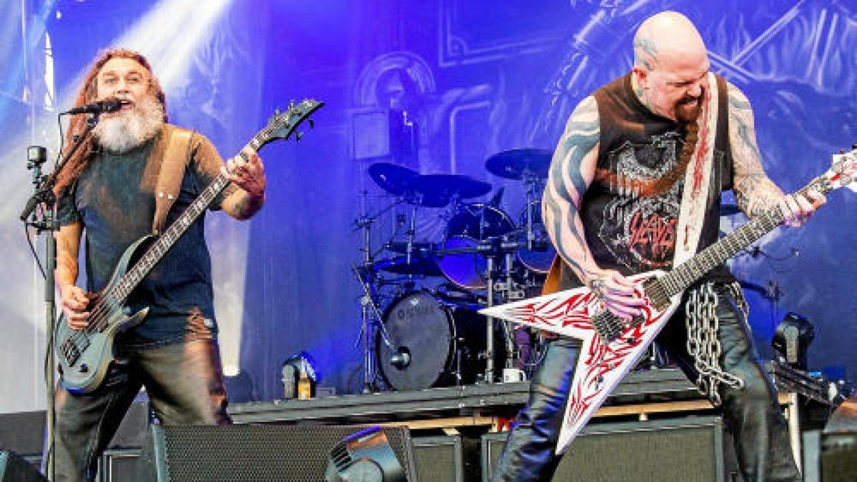 Slayer kommt auf der Abschiedstournee auch nach Thüringen. Am 30. November gibts in der Erfurter Messehalle ein knallhartes Programm, denn als Vorbands sind die Szene-Schwergewichte Lamb of God, Anthrax und Obituary zu erleben. Foto: imago/Daniel D Slover