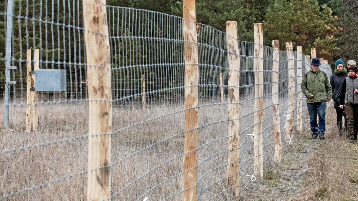 Vertreter der Agrargenossenschaft Gossel GmbH, der unteren Naturschutzbehörde des Ilm-Kreises, der Natura-2000-Station Gotha/Ilm-Kreis und Staatssekretär Olaf Möller vom Umweltministerium sehen sich die Anlage an.