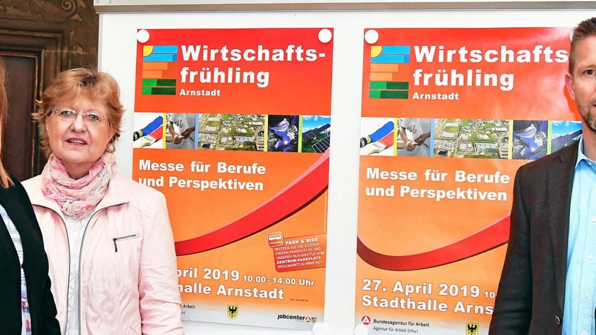 Martina Lang, Beatrice Ströhl  und Jörg Neumann (von links) informierten über die 10. Auflage des Wirtschaftsfrühlings Arnstadt.