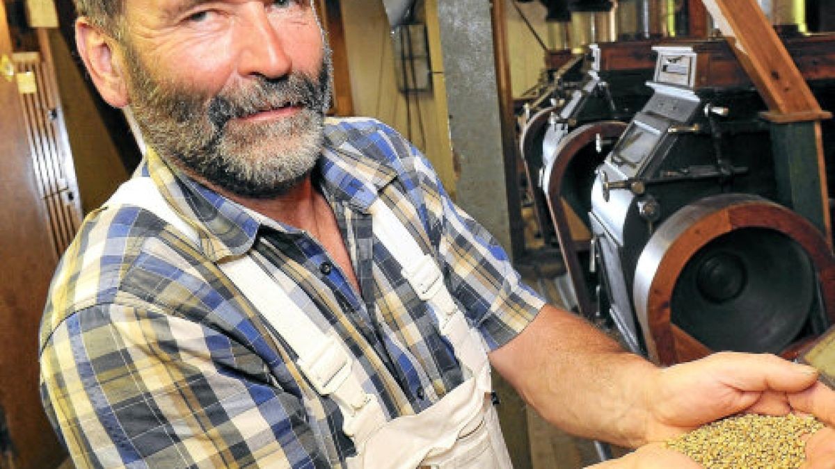 Wolfgang Streubel wird am Pfingstmontag zum Mühlentag seine Mühle in Bleicherode am Gemeindemühlenweg von 10 bis 17Uhr öffnen.Stündlich gibt es Führungen mit Mühlbetrieb. Foto: Roland Obst