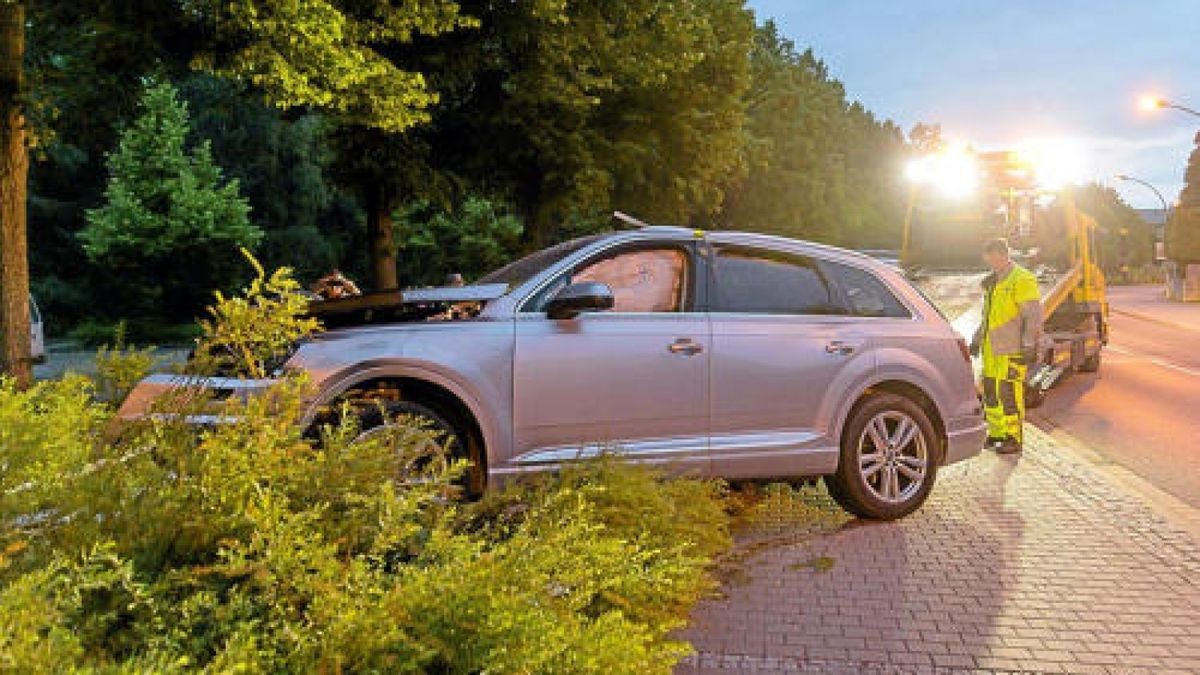 Ein Audi-Fahrer ist Donnerstagabend stadtauswärts aus der Kurve geflogen, über den Fußweg gerast und erst, nachdem er über Hecken und Beete gefahren war, zum Stehen gekommen. Der Mann hatte über 2 Promille Alkohol im Blut. Foto: Stefan Eberhardt