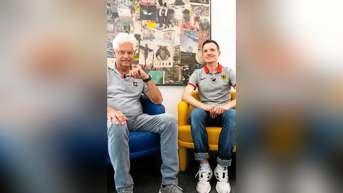 Hartwig Gauder und Marcel Krieghoff zu Gast beim Sporttalk von Thüringer Allgemeine und Salve TV. Foto: Sascha Fromm