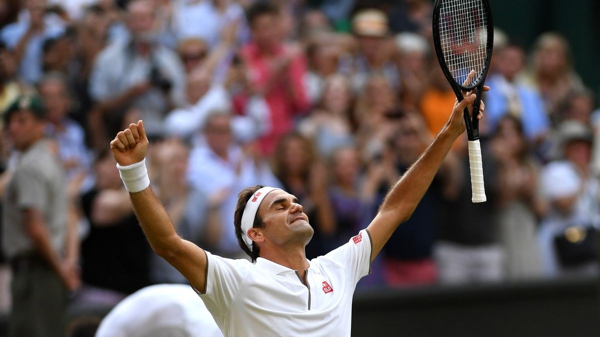 Lohn der Mühen: Roger Federer feiert in Wimbledonn seinen Sieg über Rafael Nadal im Halbfinale.