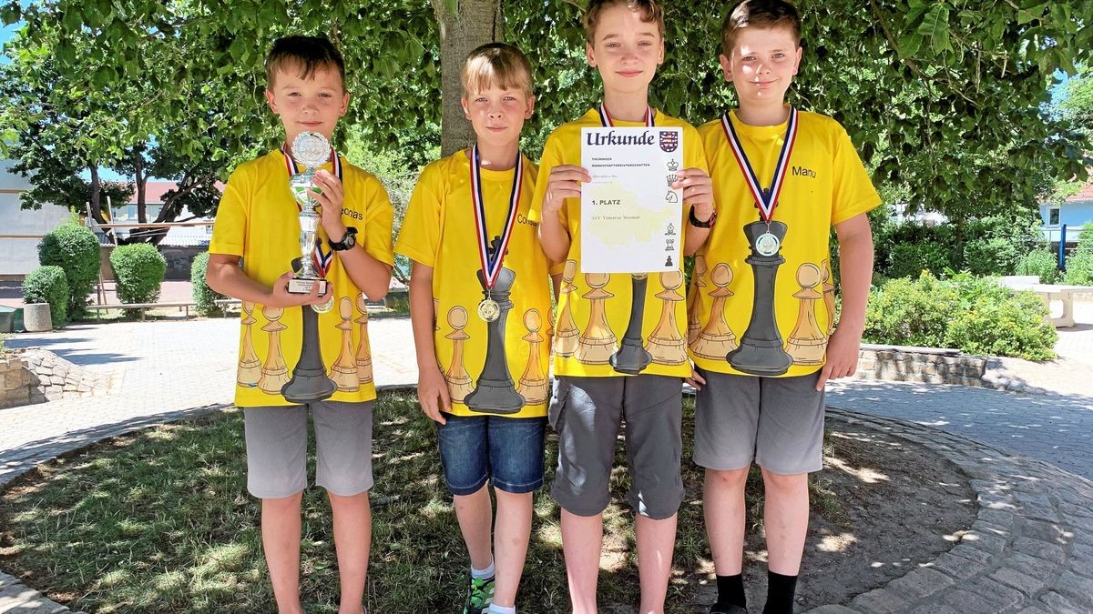 Die Thüringenmeister aus Weimar in der U12 (v.l.) mit Leonas Bock, Constantin Stadelmann, Marlon Bock und Emanuel Krömer.