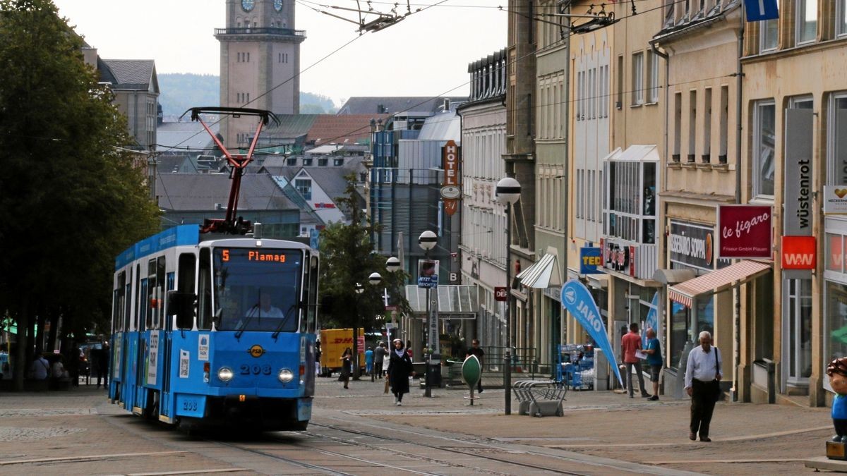 Blick auf die Innenstadt von Plauen im Vogtlandkreis.