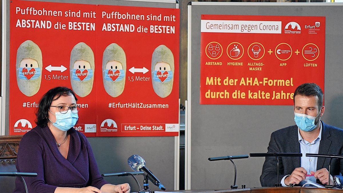 Pressekonferenz im Erfurter Rathaus zur aktuellen Corona-Lage, Vorstellung einer Aufklärungs- und Werbekampagne mit Amtsärztin Winnie Melzer