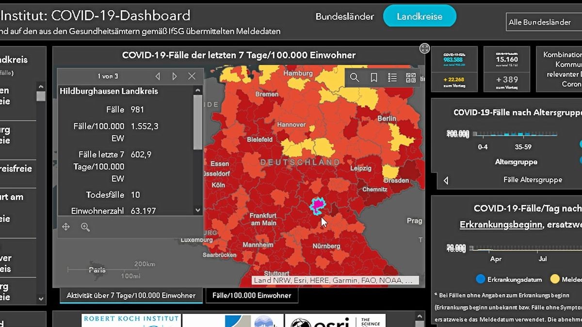 Die Karte der Corona-Inzidenzwerte des Robert Koch Instituts für Deutschland.
