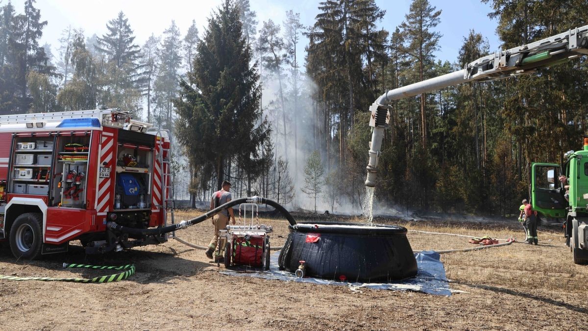 Mehrere Feuerwehren sind zurzeit im Landkreis Greiz im Einsatz. Dort brennen sowohl ein Wald als auch ein angrenzendes Feldstück.