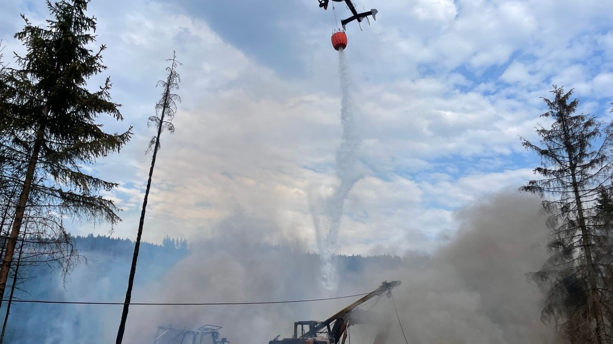 Am Mittwoch gerieten auf einem Berg nördlich von Steinach (Landkreis Sonneberg) ein Bagger und ein Rückemaschine bei Holzarbeiten in Brand.