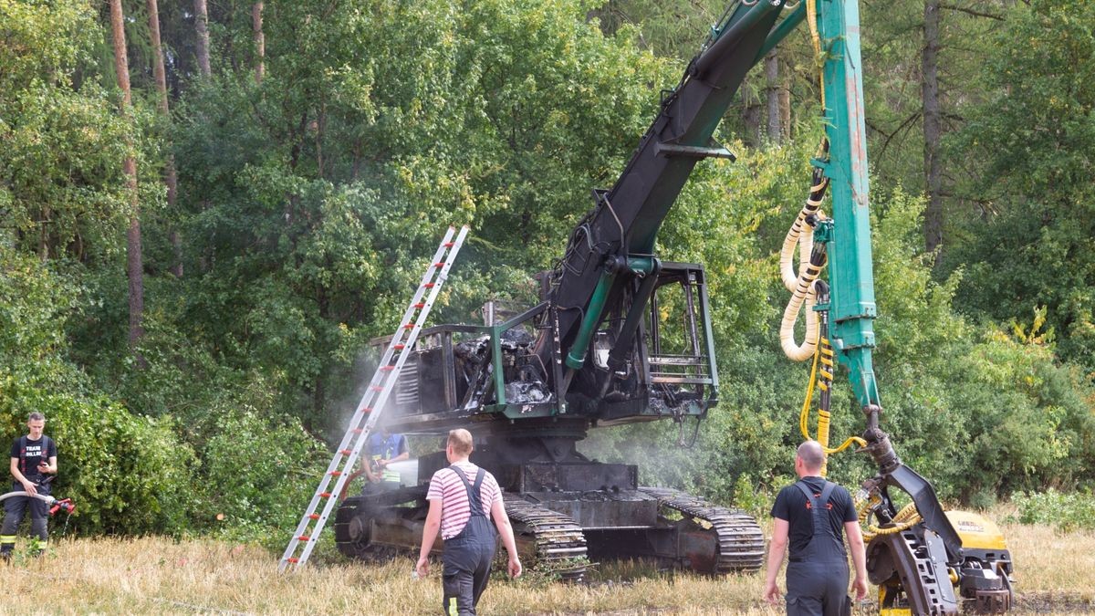 Bei einem weiteren Brand im Landkreis Sonneberg brannte zudem nahe Meschenbach eine Holzerntemaschine am Waldrand ab. Beim Verlassen des Waldes hatte der Fahrer den Brand an der Maschine bemerkt. Es entstanden mehrere 100.000 Euro Schaden. Verletzt wurde niemand und ein Übergreifen des Feuers auf den Wald konnte verhindert werden.