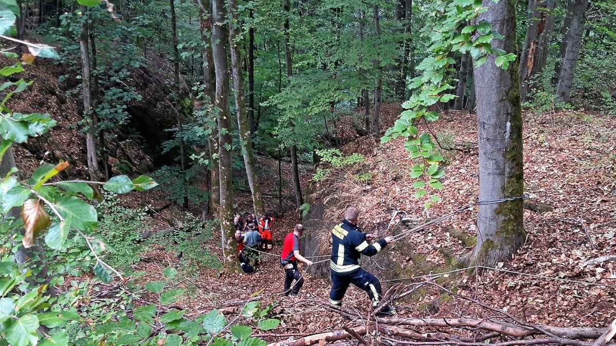 Rettungskräfte von DRK, Bergwacht und Berufsfeuerwehr mussten eine verunglückte Wanderin am Samstag retten.