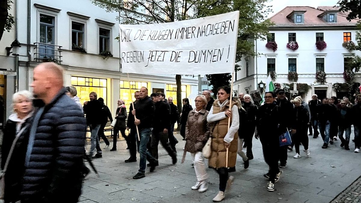 Zur Vorwoche etwa verdreifacht hat sich die Zahl der Teilnehmer an der regierungskritischen Demonstration am Montagabend in Weimar. Mit Schildern, Transparenten und Fahnen zogen die Menschen vom Theaterplatz aus durch die Innenstadt. „Das Leben muss bezahlbar bleiben“ war da etwa zu lesen, „Ich steh auf Sarah W.“ oder „Mehr Licht“.