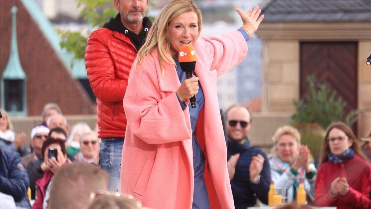 Andrea „Kiwi“ Kiewe bei der Aufzeichnung des ZDF-Fernsehgartens auf dem Petersberg in Erfurt.