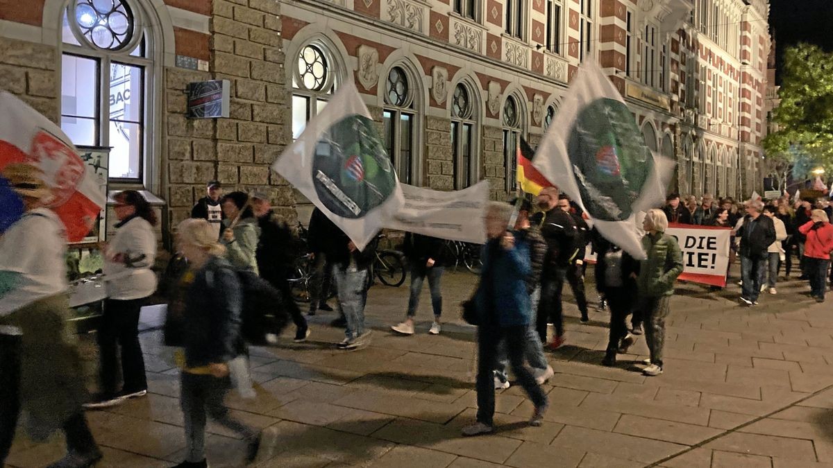 Wie bei dieser unangemeldeten Demo am Montagabend, die vom Anger durch die Altstadt und zurück führte, ist das Netzwerk „Freies Thüringen“ auch am Samstag an einem Aufmarsch in Erfurt beteiligt. (Archivbild)