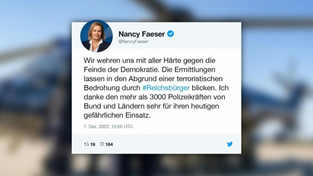 Bundesinnenministerin Nancy Faeser (SPD) äußert sich zu Reichsbürger-Verschwörung auf Twitter: 