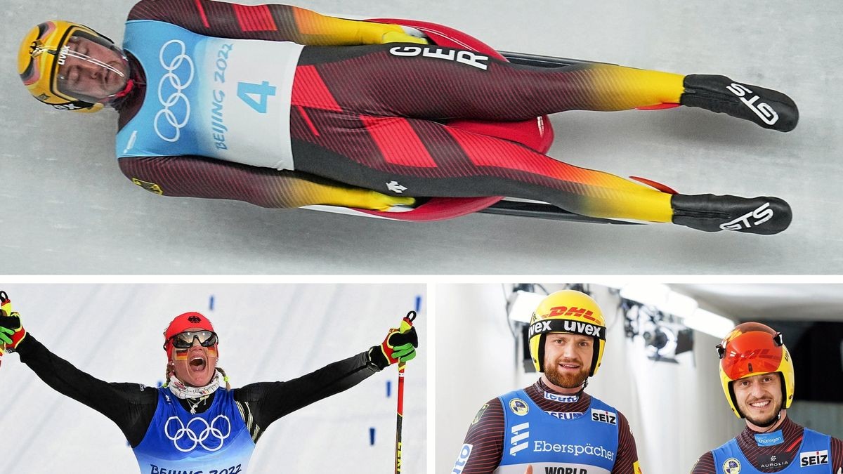 Rennrodler Johannes Ludwig (oben), die Skilangläuferin Victoria Carl (links unten) sowie das Rodel-Doppel Toni Eggert und Sascha Benecken haben die Abstimmung zu Thüringens Sportler des Jahres 2022 gewonnen.