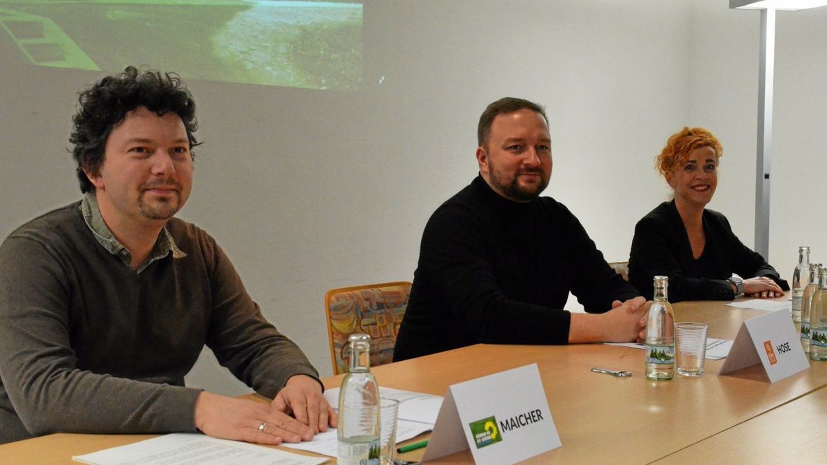 Ihren Gegenantrag zur Buga stellen vor (von links): David Maicher (Grüne), Michael Hose (CDU) und Jana Rötsch ( Mehrwertstadt)