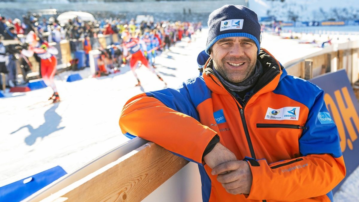 Mario Milde-Apel aus Gräfenroda im Oberhofer Biathlonstadion beim Training der Mixed-Staffeln.