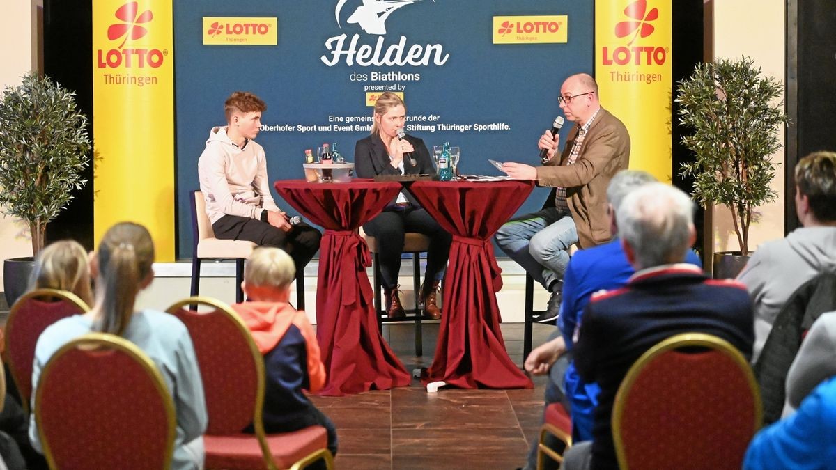 Katrin Apel war Gast der Talk-Reihe „Helden des Biathlons“ mit Peter Rüberg - im Ilmenauer Hotel Tanne. Als Gast brachte sie aus ihrem Verein Hoffnungsträger Hannes Lipfert (Eintracht Frankenhain) mit