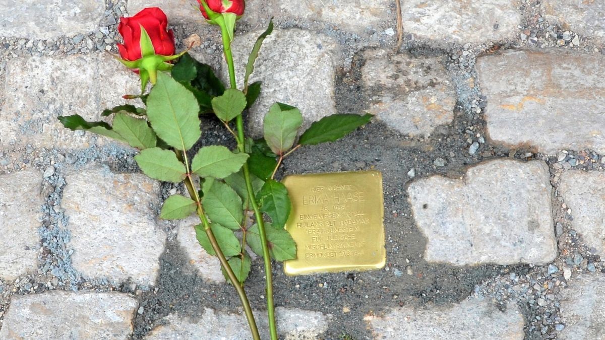 Ein Stolperstein in der Karlstraße für Erika Haase, die Opfer der „Euthanasie“-Morde der Nazis geworden ist.