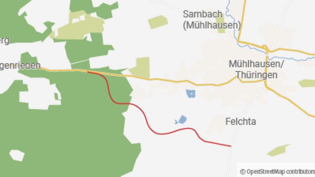 Die rote Linie zeigt an, in welchem Gebiet die südliche B 249-Umgehung in Mühlhausen einmal verlaufen könnte. Festgelegt ist bisher aber noch keine konkrete Trasse.    