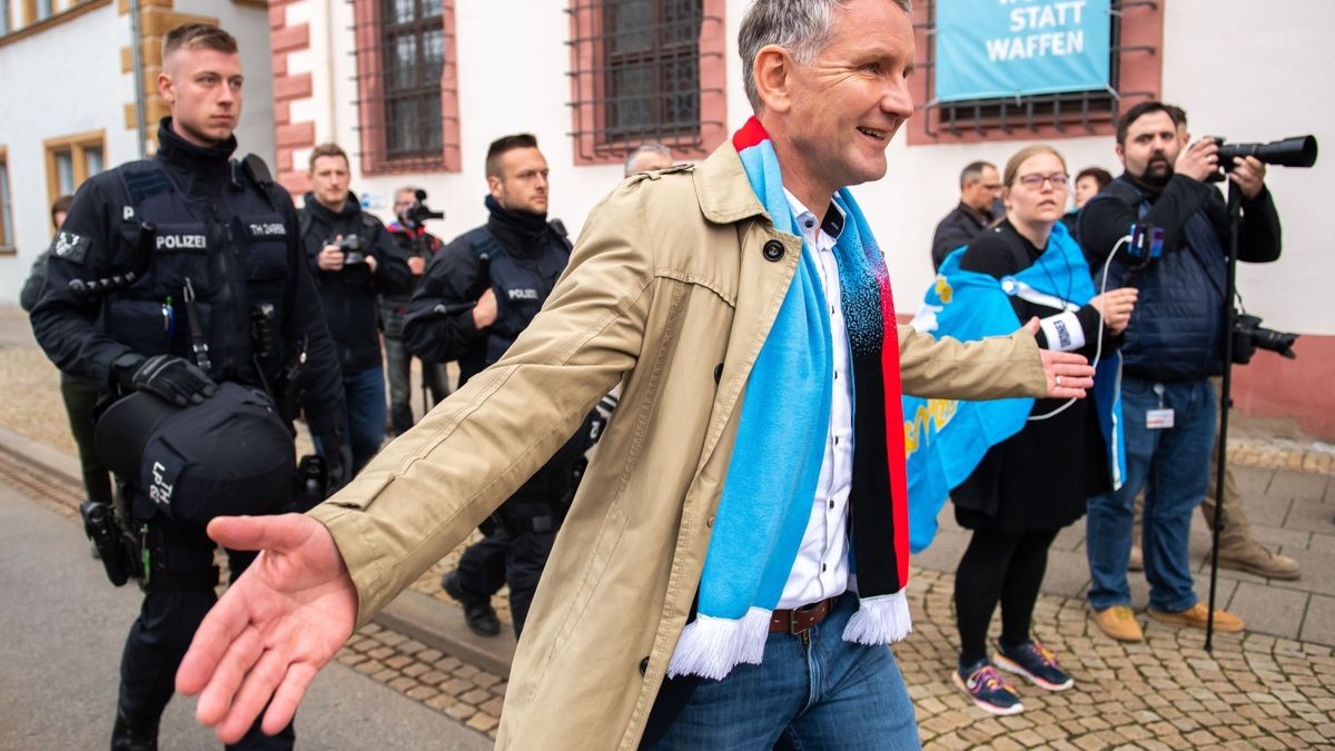 Demonstration des AfD-Landesverbandes, u.a. mit AfD Bundesfraktionschefin Alice Weidel und Bjoern Höcke (AfD-Fraktionsvorsitzender), im Foto.