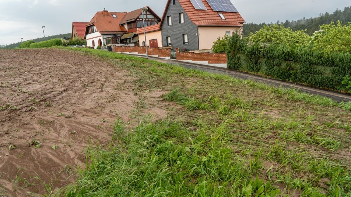 Von einem westlich angrenzenden Sonnenblumenfeld oberhalb der Stadt ergoss sich eine Schlammlawine.