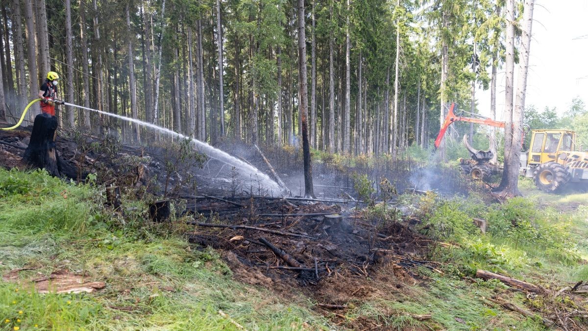 Zu einem Brand in einem Waldstück im Landkreis Ilm-Kreis wurden die Kräfte der Feuerwehr am Montagnachmittag (05.06.23) nach Gehren bei Ilmenau alarmiert. Hier branden im tiefen Inneren des Waldes rund 200 Quadratmeter Waldfläche. Die Einsatzkräfte löschten diese und konnten das Übergreifen auf eine Forstmaschine noch verhindern. Mit Haken musste der Boden umgegraben werden, um weitere Glutnester zu löschen. Wie der Brand entstanden ist, ist derzeit noch unklar.