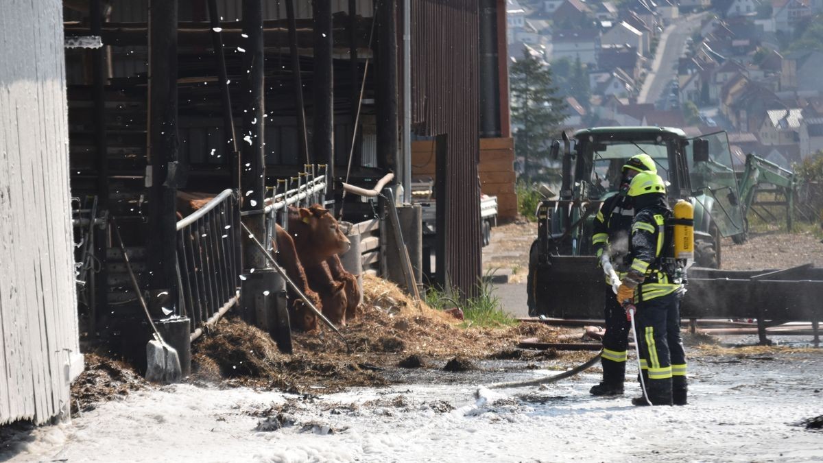 Ein überdachtes Lager mit rund 190 Stroh- und Heuballen eines Landwirtschaftsbetriebes geriet Sonntagmorgen in Heyerode in Brand. 100 Feuerwehrleute waren im Einsatz.