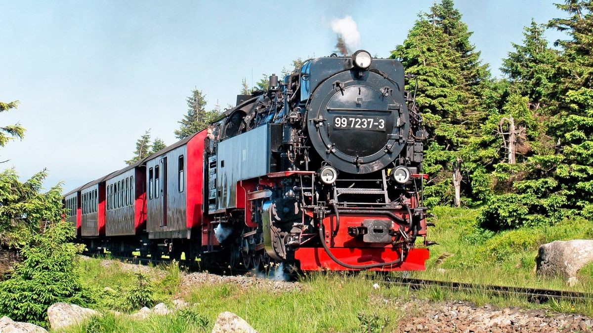 Eine Dampflok der Harzer Schmalspurbahnen auf ihrem Weg zum Brocken.