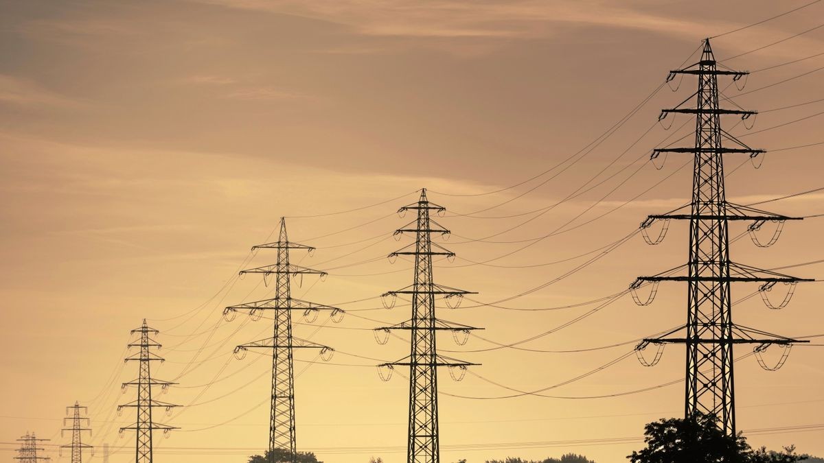 Strommasten stehen in Oberhausen bei Sonnenaufgang. Der Bund will die Industrie beim Strompreis entlasten.