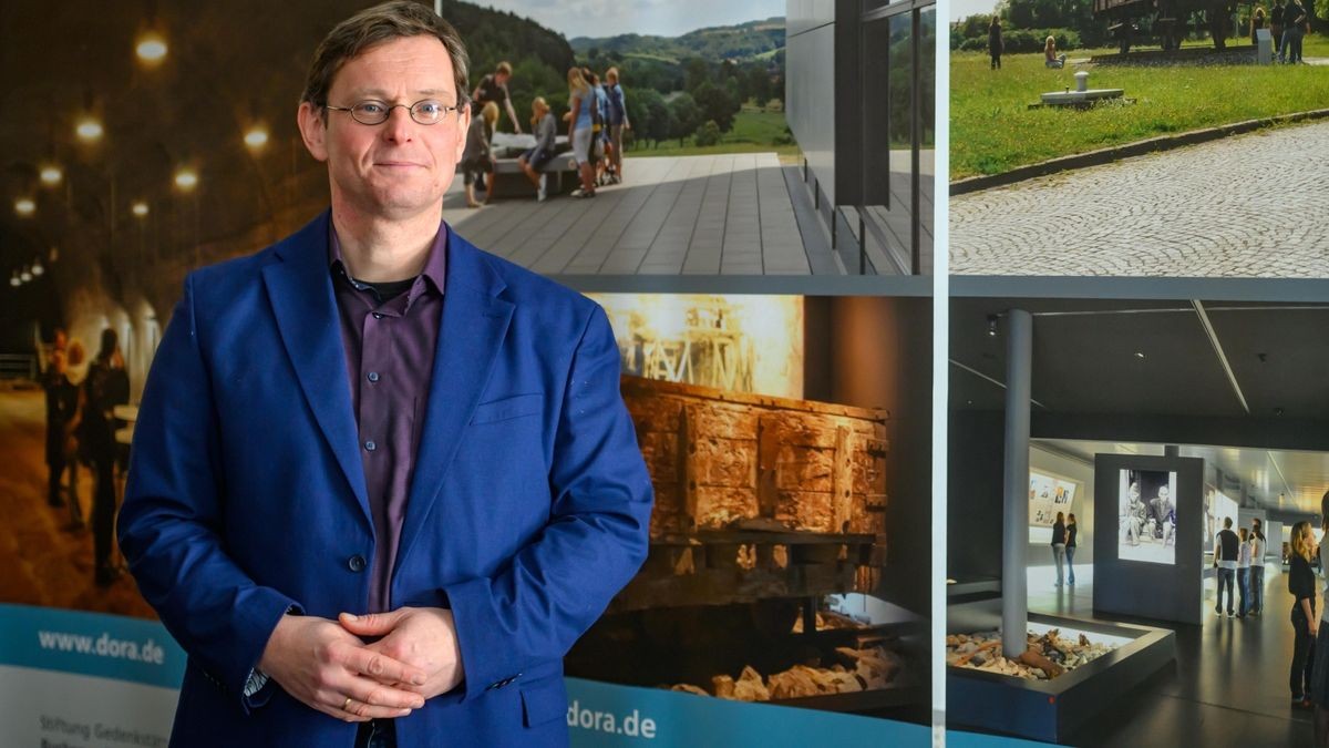 Andreas Froese, Leiter der KZ-Gedenkstätte Mittelbau-Dora, am Mittwoch bei einer Pressekonferenz in Nordhausen. Der Historiker hat zum 1. Januar 2024 die Leitung der KZ-Gedenkstätte übernommen.