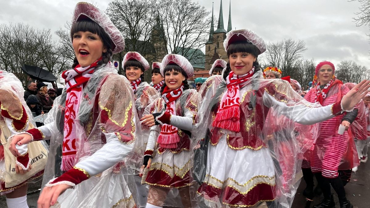 Am Sonntag zog bei Dauerregen mit 35 Karnevalsvereinen vor tausenden Besuchern durch Erfurt.