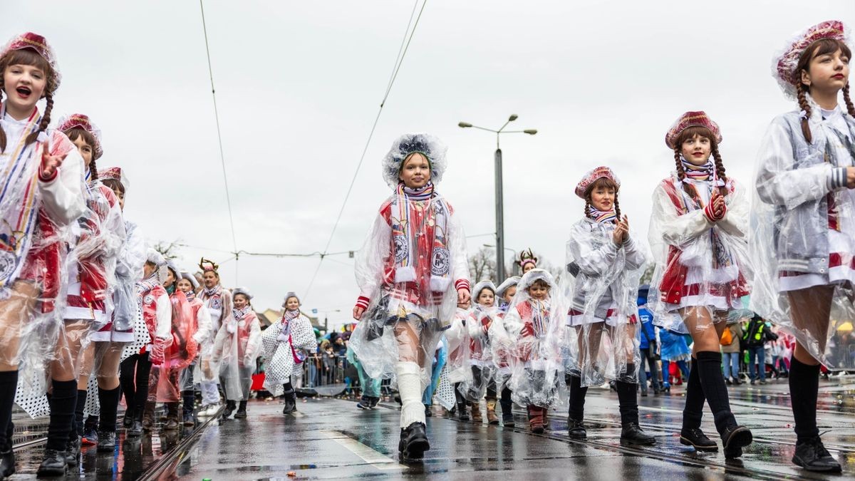 Über 35.000 Gäste zog der Erfurter Karnevalsumzug am Sonntag vor Rosenmontag in die Erfurter Innenstadt. Auch der Regen konnte die Stimmung bei den Narren nicht trüben - immerhin haben diese vier Jahre auf ihren Umzug warten müssen.