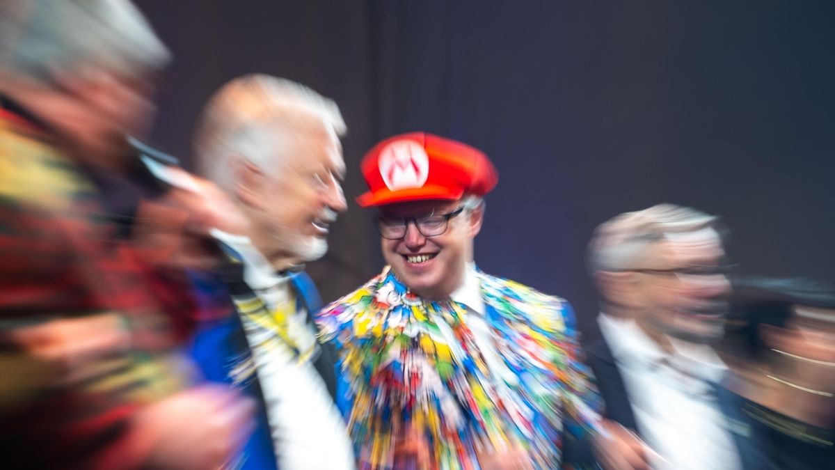 CDU-Landeschef Mario Voigt als Super Mario.