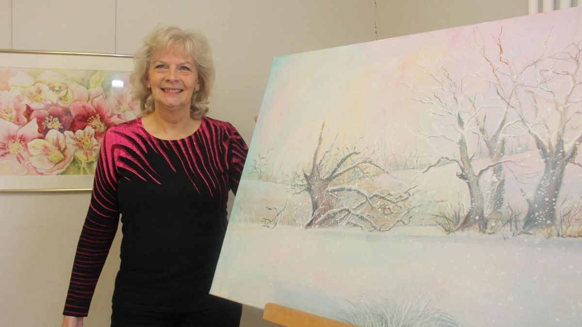 „Schneesturm am Fluss“ heißt dieses Bild von Christine Nolte aus Jena. Sie stellt jetzt 21 Arbeiten im GutsMuths-Museum Schnepfenthal aus.