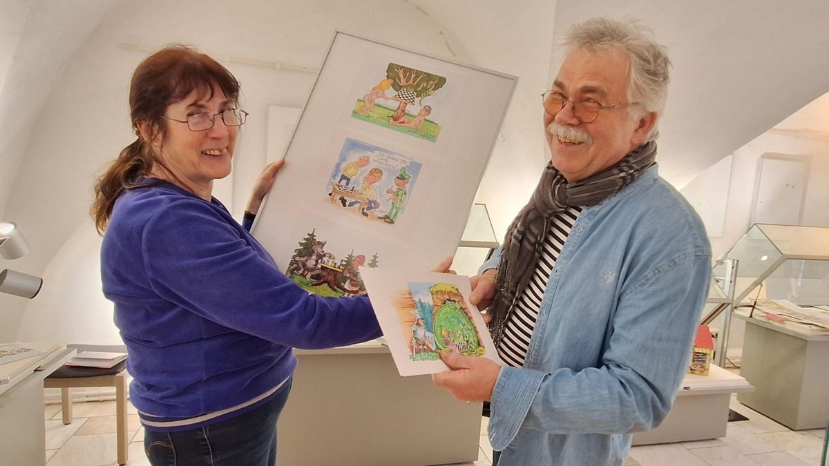 Vom Leben gezeichnet - Karikaturen des Roßlebener Malers und Grafikers Hans-Joachim Tempel sind ab 13. März in einer Sonderausstellung im Regionalmuseum in Bad Frankenhausen zu sehen. Am Mittwoch begann Museumsmitarbeiterin Katja Christmann im Beisein des Künstlers mit dem Ausstellungsaufbau.