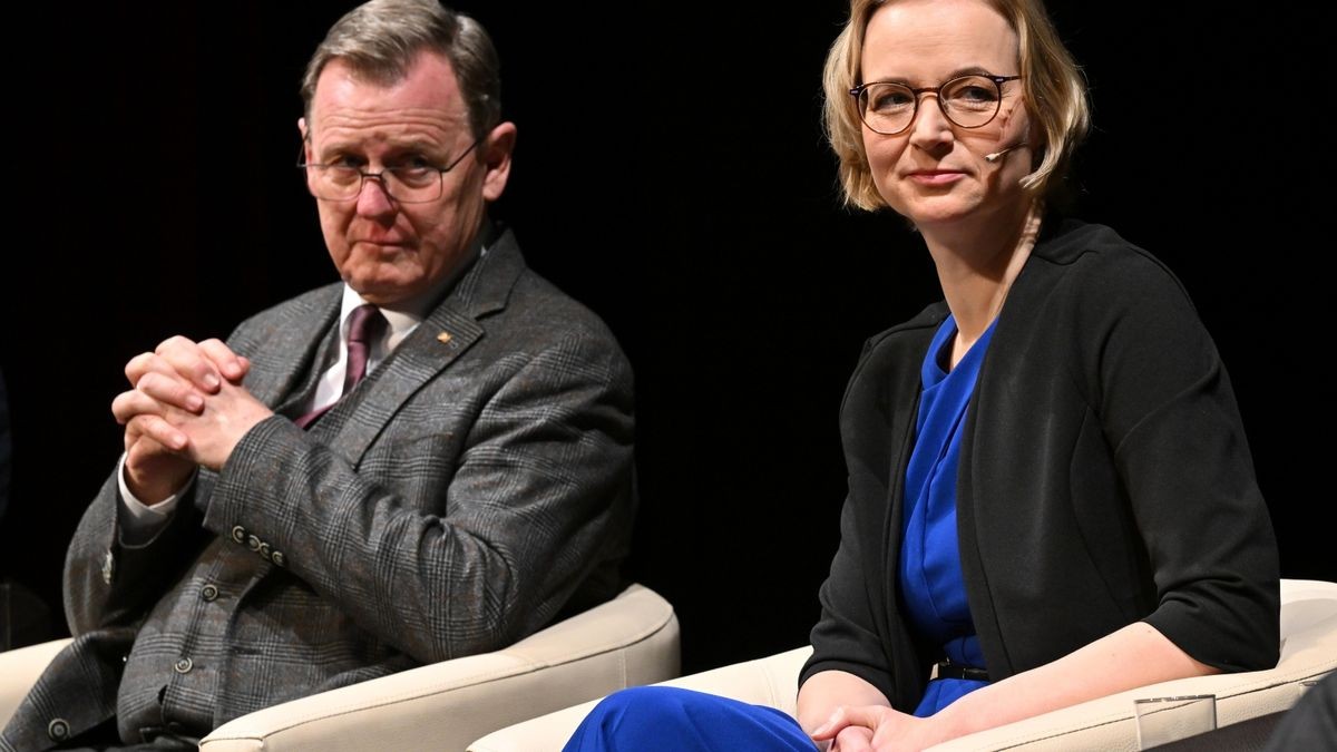 Thüringens Ministerpräsident Bodo Ramelow (Linke) und Katja Wolf, thüringer Spitzenkandidatin vom Bündnis Sahra Wagenknecht (BSW) beim Neujahrsempfang der Stadt Eisenach im Februar.