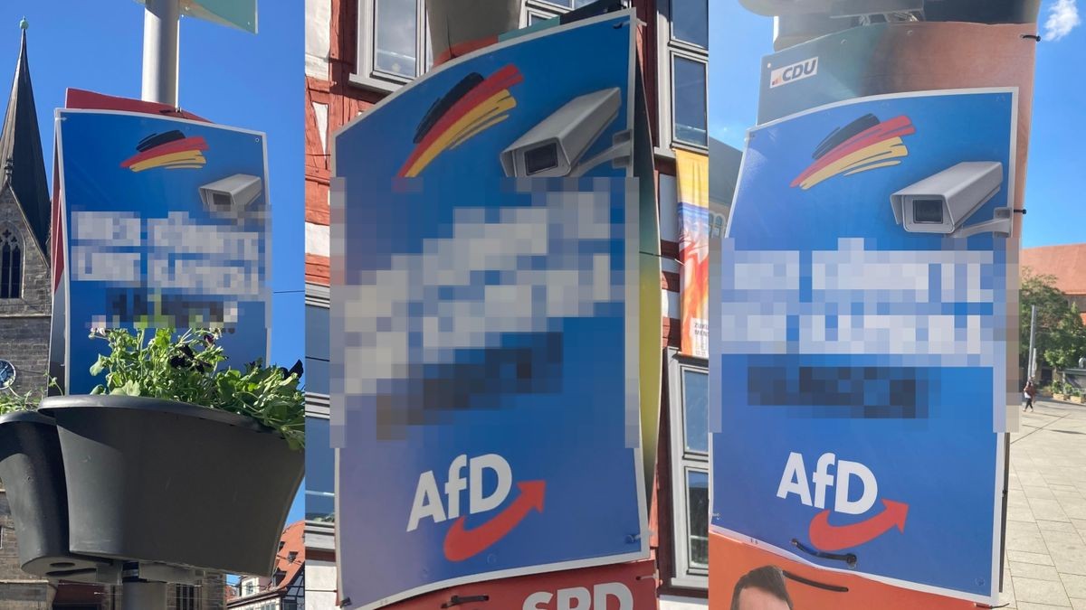 Wahlplakate wurden auf dem Anger absichtlich über Plakate anderer Parteien gehängt. 