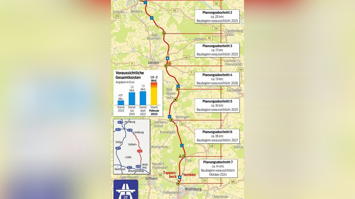 Alle A39-Sperrungen in der Region Braunschweig-Wolfsburg