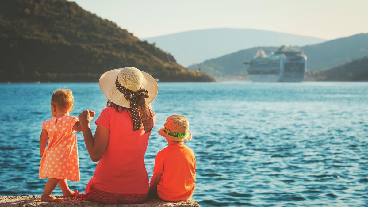 mother with kids on sea vacation in Montenegro