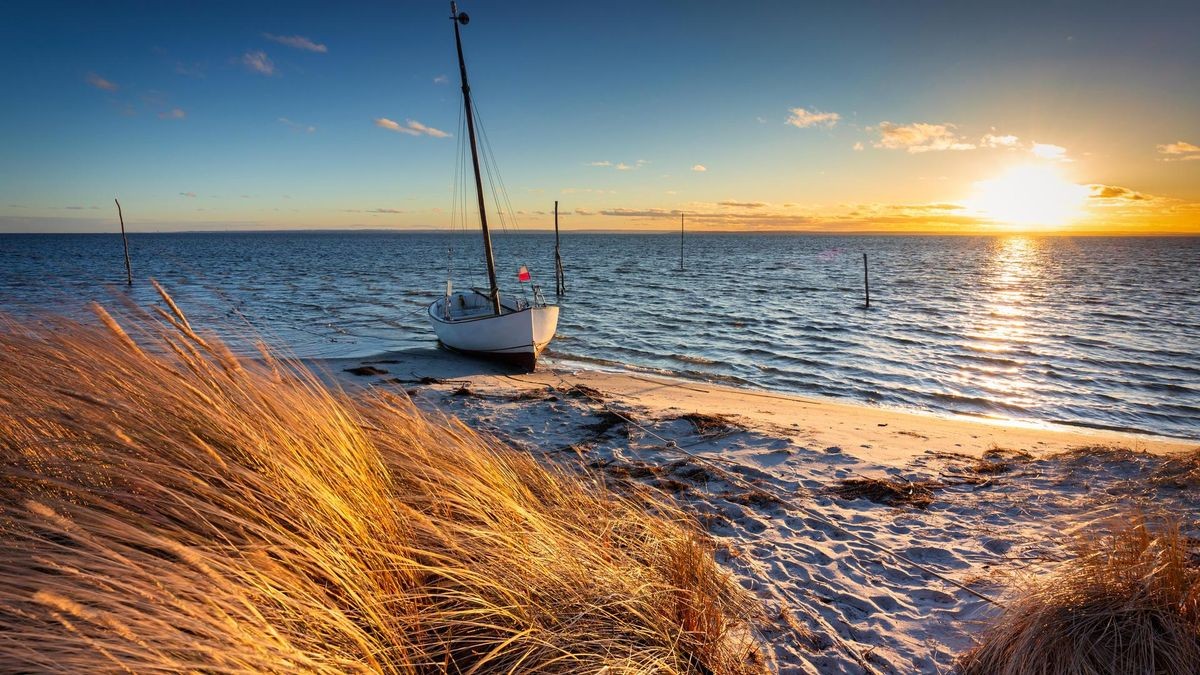Beautiful Baltic beach o at sunset in Kuznica, Hel Peninsula. Poland